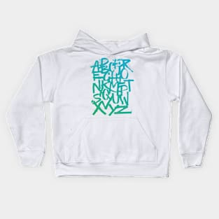 Calligraphy alphabet in a green and blue gradient Kids Hoodie